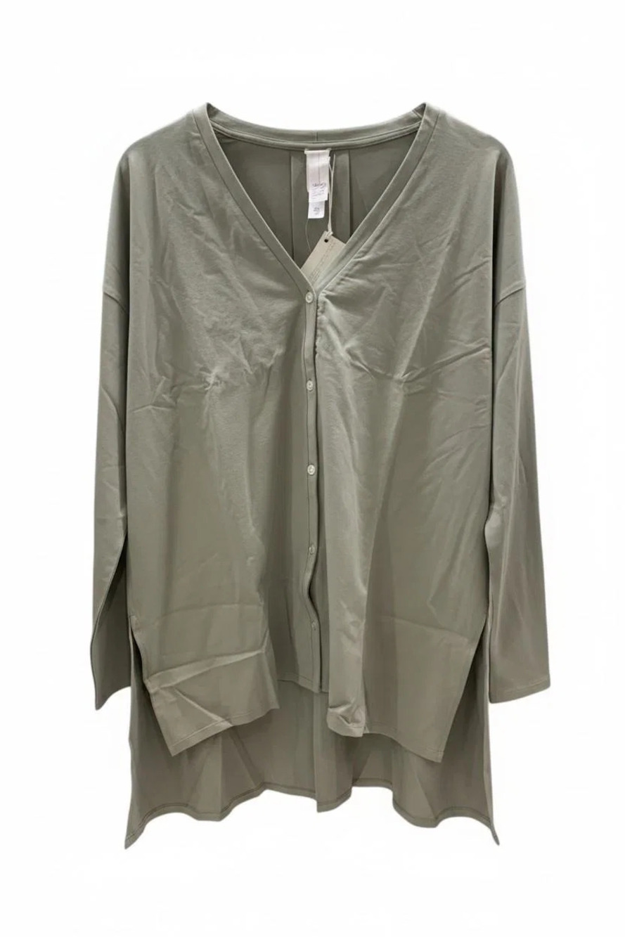 Wynne Layers Women's Long Sleeve Button V-Neck Top Olive Green - Regular